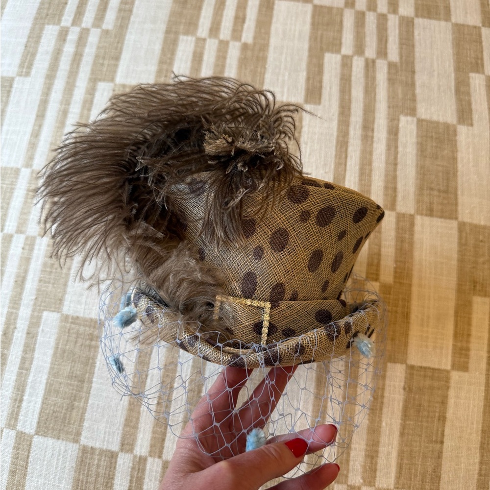 Memsahib Vintage-Inspired Feathered Mini Top Hat with Veil Kentucky Derby